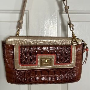 BRAHMAN Crocodile Embossed Cross Body/Shoulder Bag. 11”W x 7” H x 2” D.